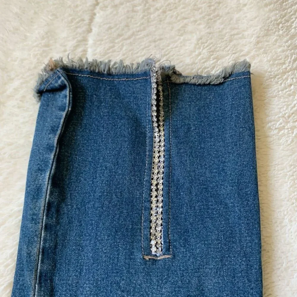 Vintage Y2K QPD Rhinestone Slit Bootcut Jeans Sz 5, Waist 14 - Inseam 30 EUC - Picture 3 of 9